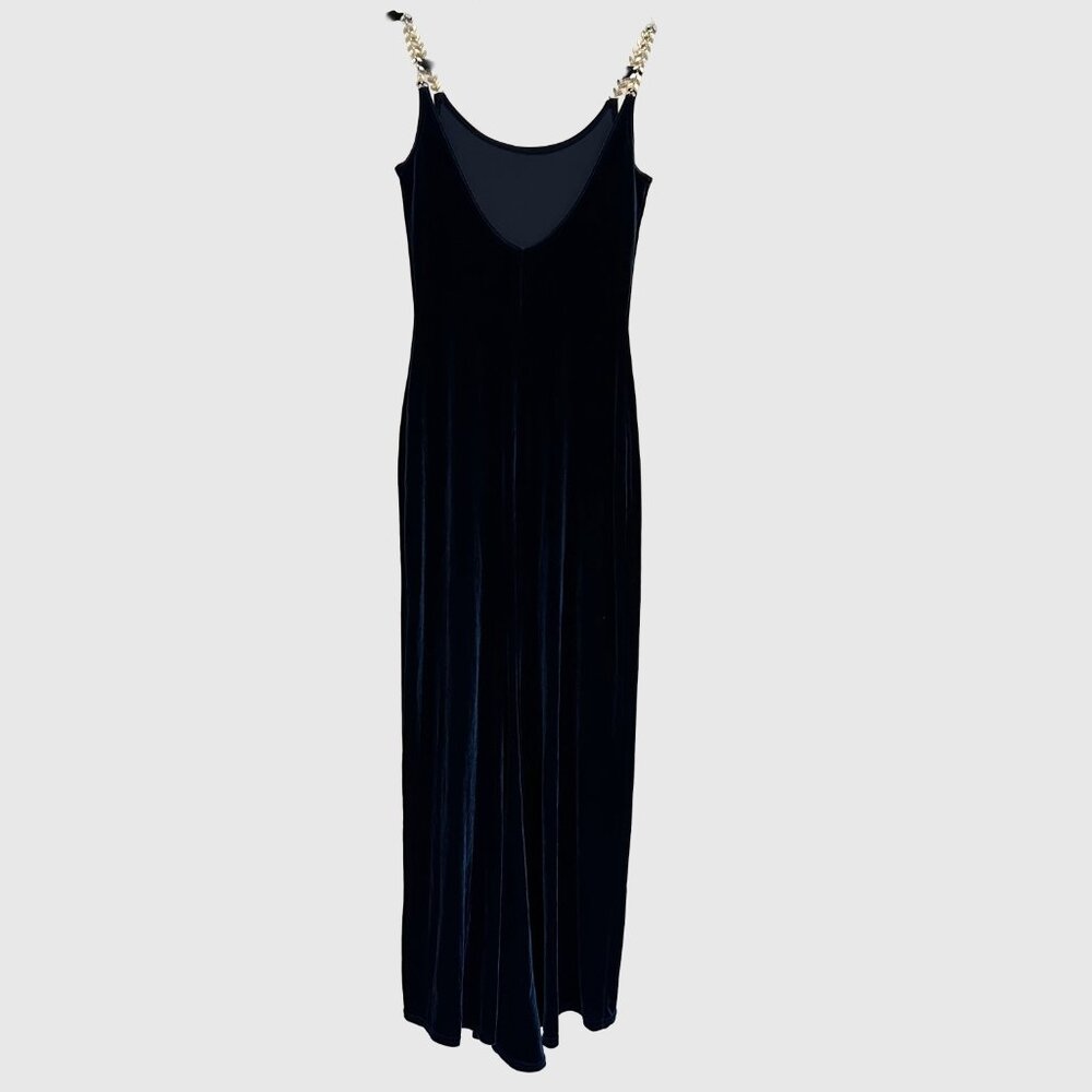 M Studio Floor Length 90s Glam Vintage Velour Dress - Midnight Blue - US XS - Picture 3 of 6